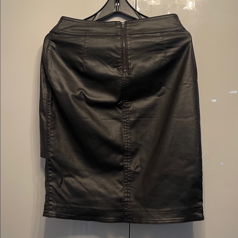 White House Black Market Asymmetrical Black Faux Leather Skirt - Picture 2 of 4